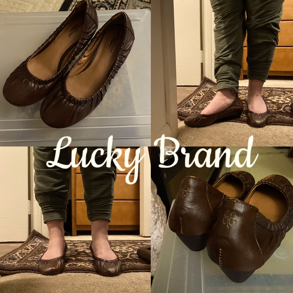 Brown Leather Ballet Low Wedge Heel, Fibii by Lucky Brand sz 6.5